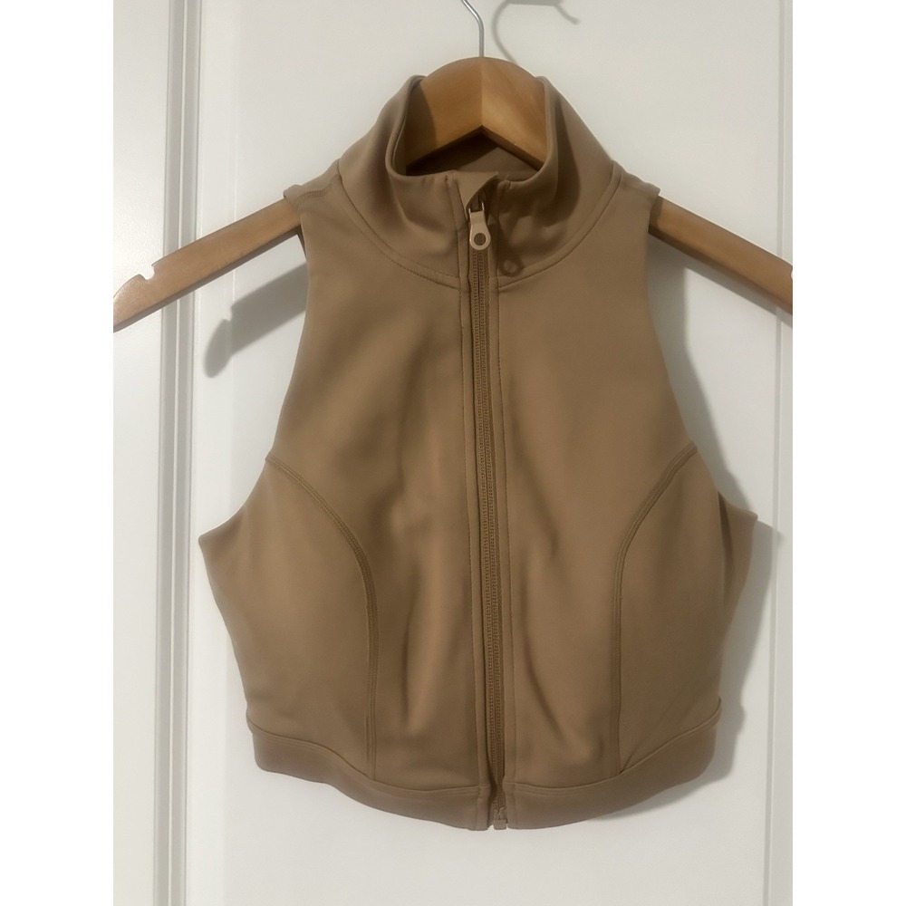 Girlfriend Collective Beige Cropped Zip Up Tank Small
